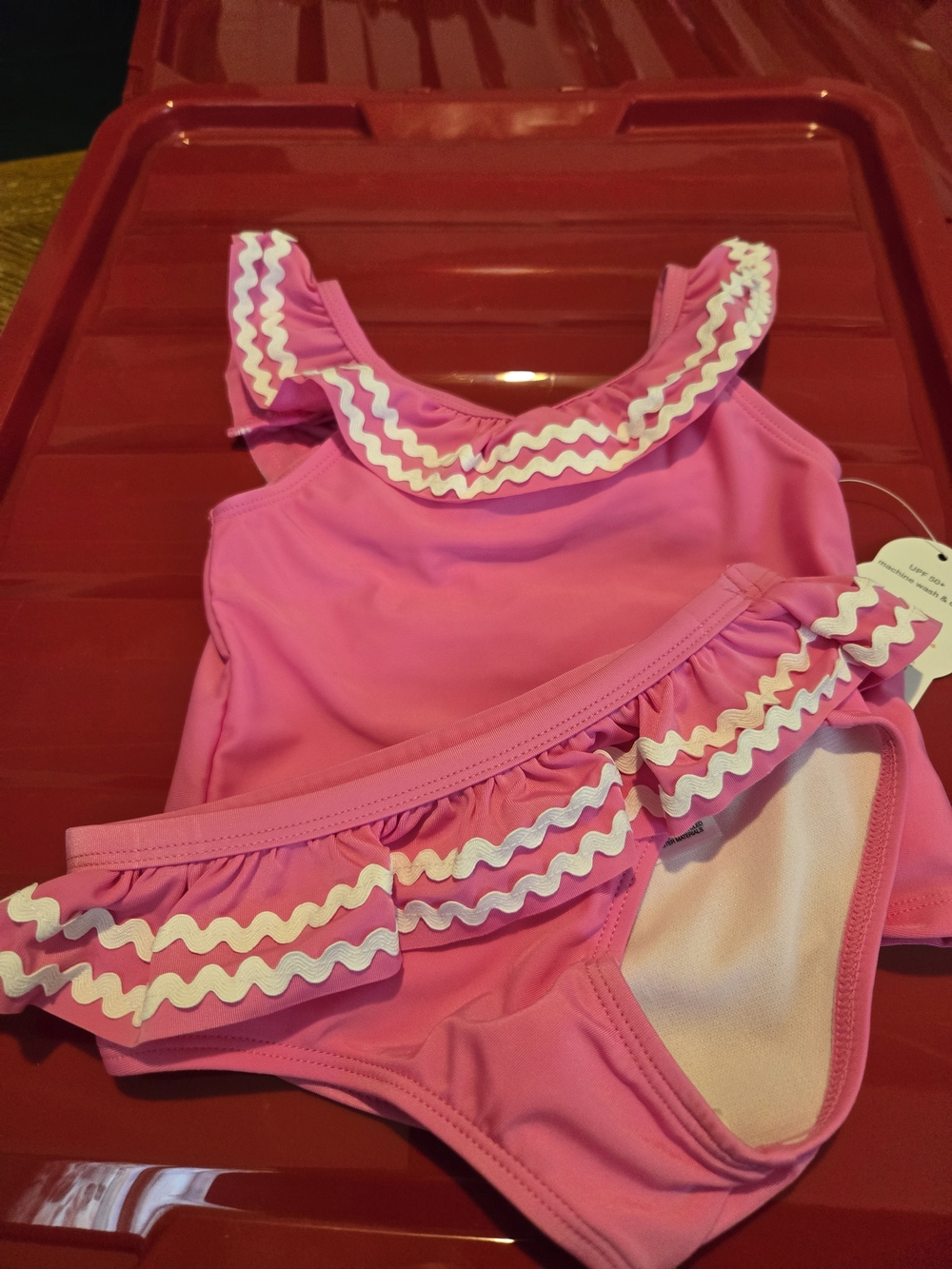 Girls Pink Ruffled Tankini Swim Set